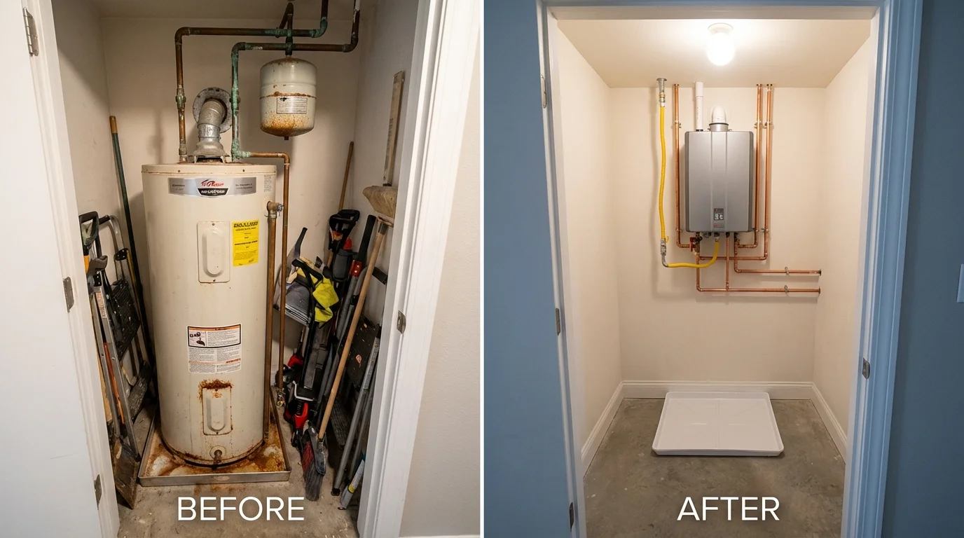 Tank water heater versus wall-mounted tankless unit comparison for Conrad, MT homeowners